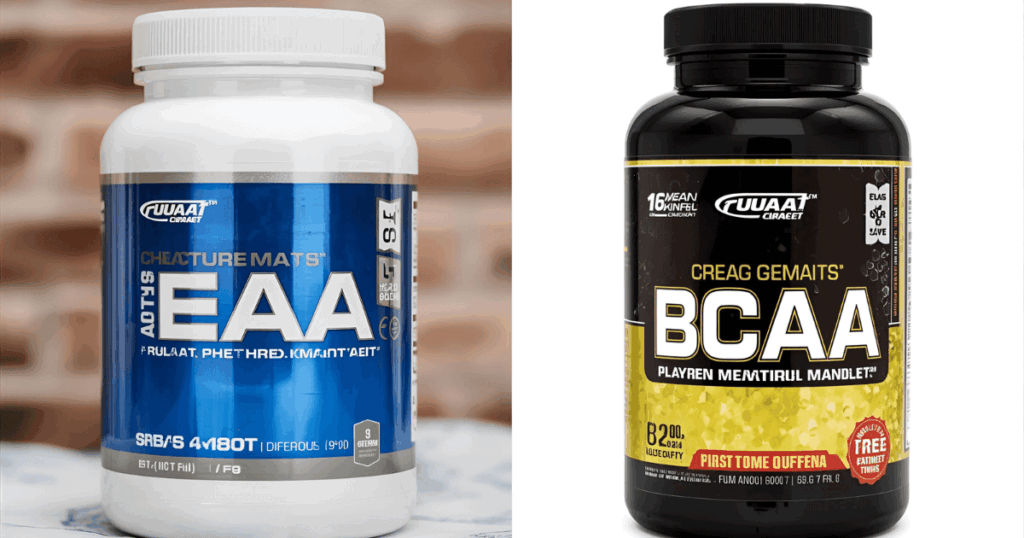 EAAとBCAAのサプリメント容器を比較している様子