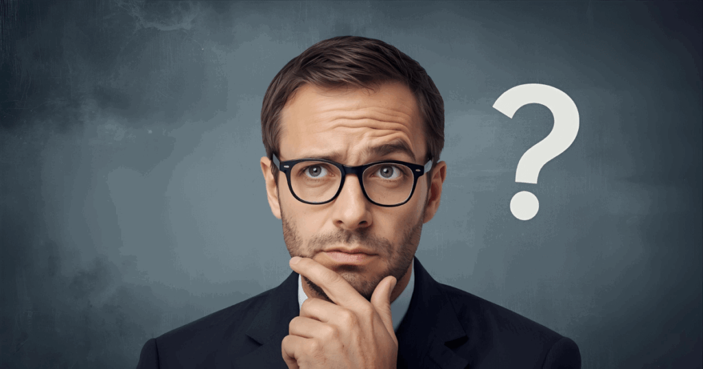 疑問を持っている人と回答を示すイメージ