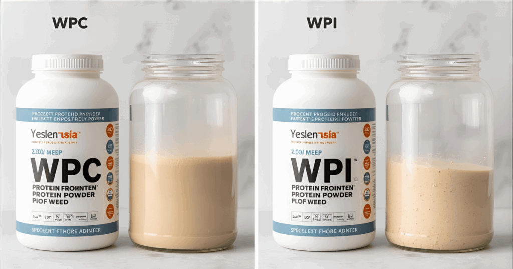 2種類のプロテインパウダーを比較している様子