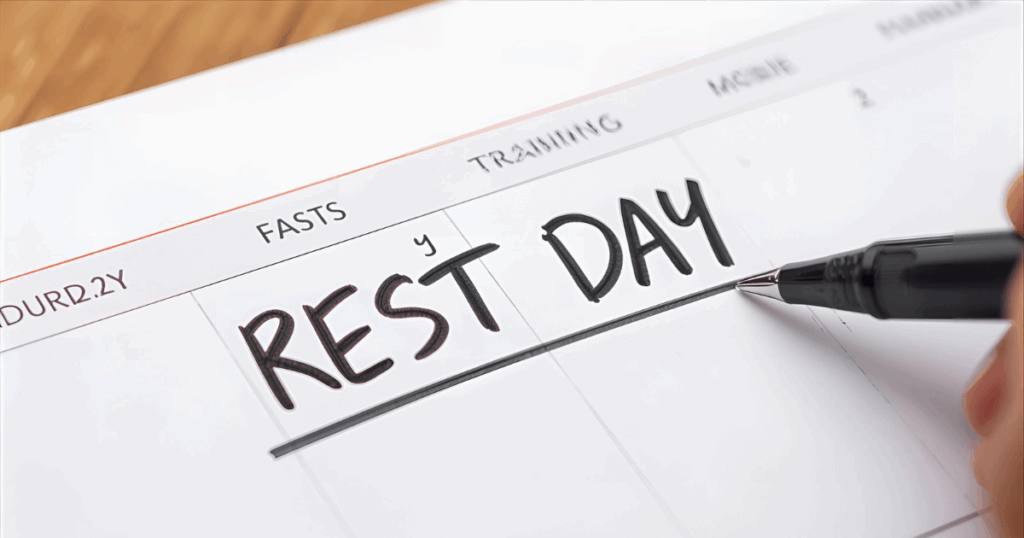 カレンダーにトレーニング日と休息日が記入されている様子