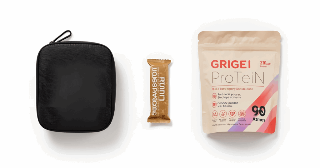 プロテインの持ち運び方法を示す3つのアイテム