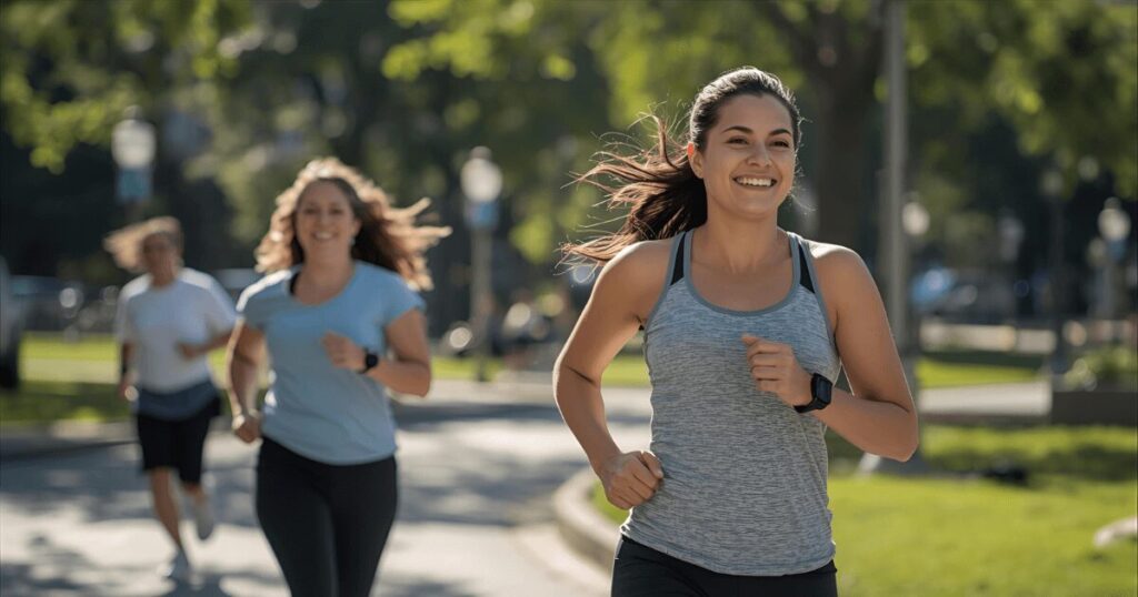 公園でジョギングを楽しむ人・有酸素運動で健康的にダイエット