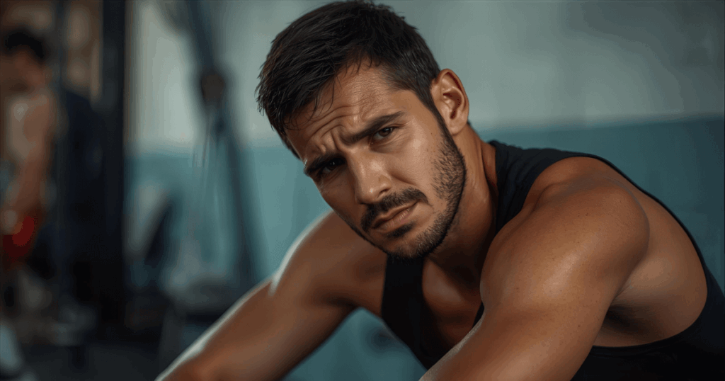 疲れた様子でトレーニングを休んでいる人