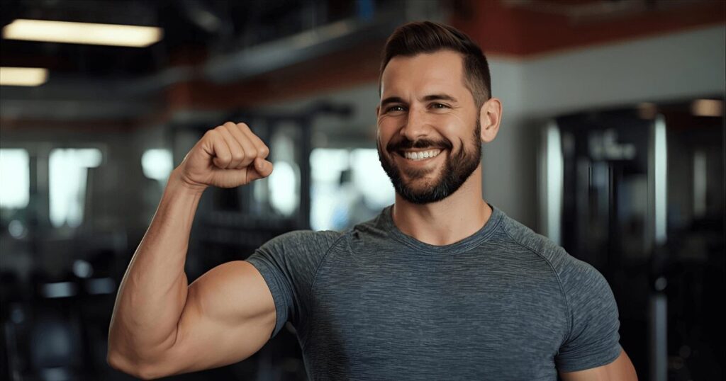 筋トレで成果を出して達成感を感じている男性