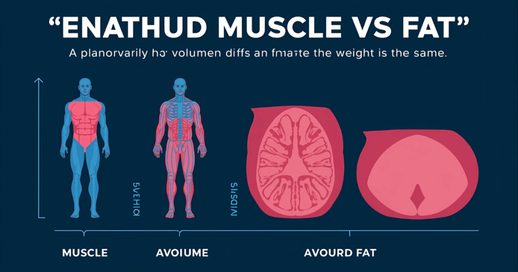 筋肉と脂肪の体積比較図・同じ重さでも筋肉の方が体積が小さいことを示すイラスト