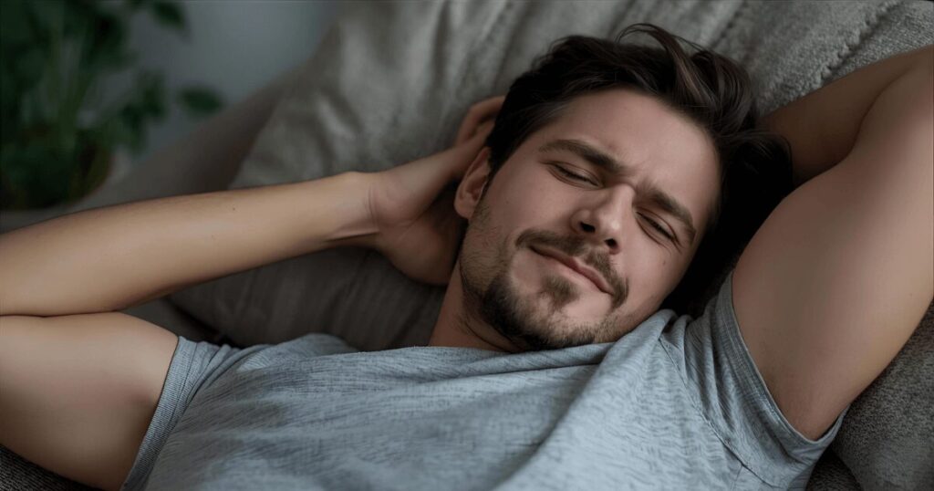 筋肉痛から回復するために休息している人