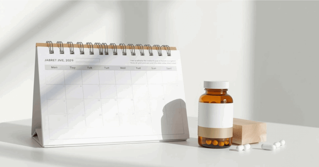 カレンダーとサプリメントで計画的な摂取スケジュールを表現