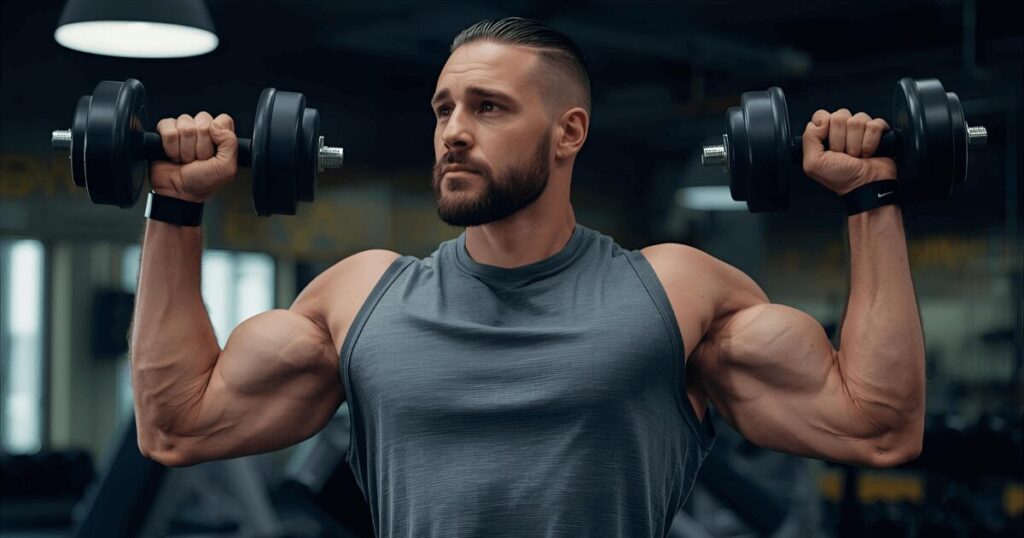 ダンベルを持ってトレーニングする人