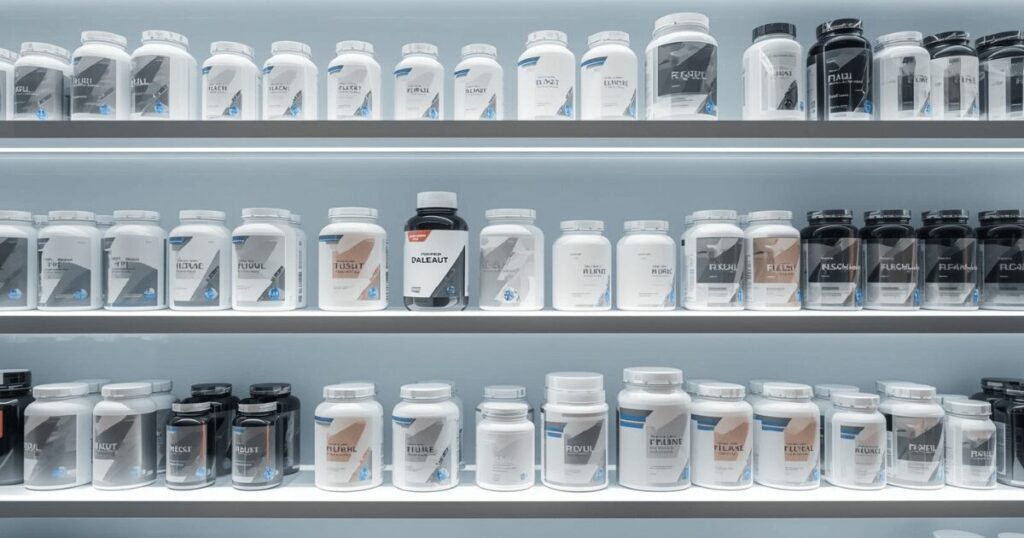 様々なクレアチンサプリメントが並んでいるイメージ