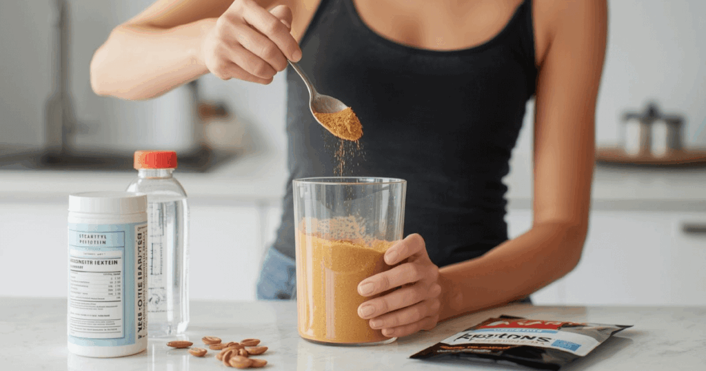 EAAやBCAAを水に溶かしてシェイカーで振っている様子