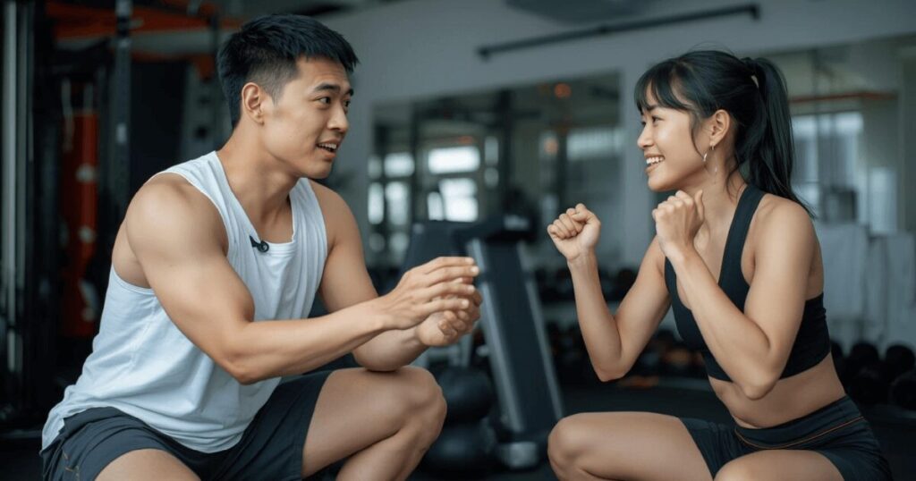 スクワットについて質問する様子