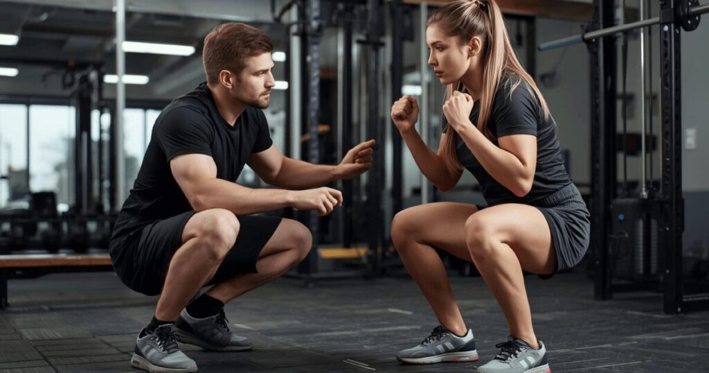 スクワットのNGフォームに注意する男性