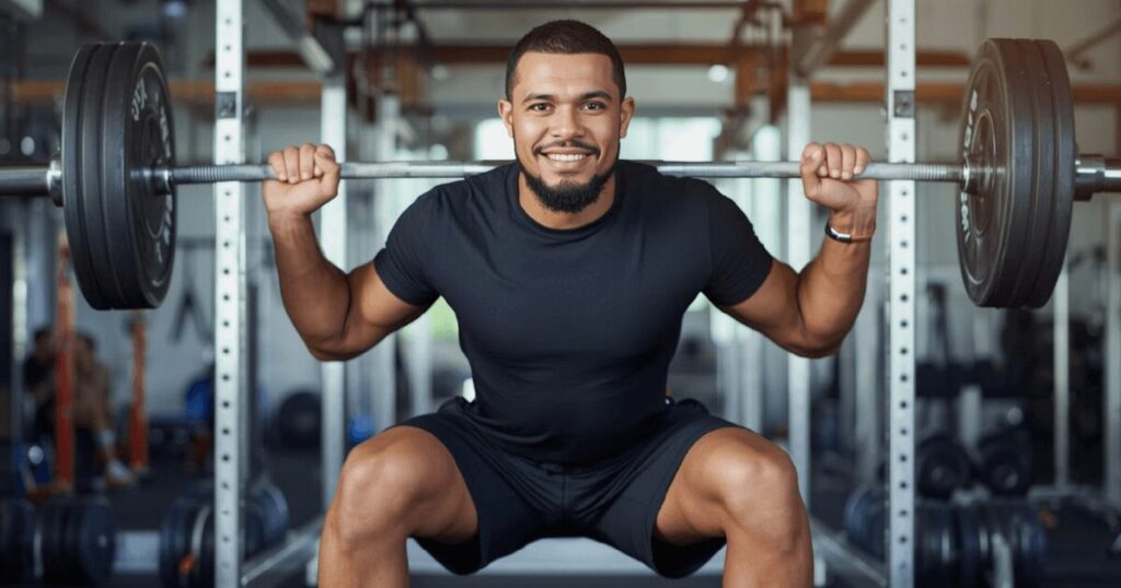 スクワットを継続してトレーニングする男性