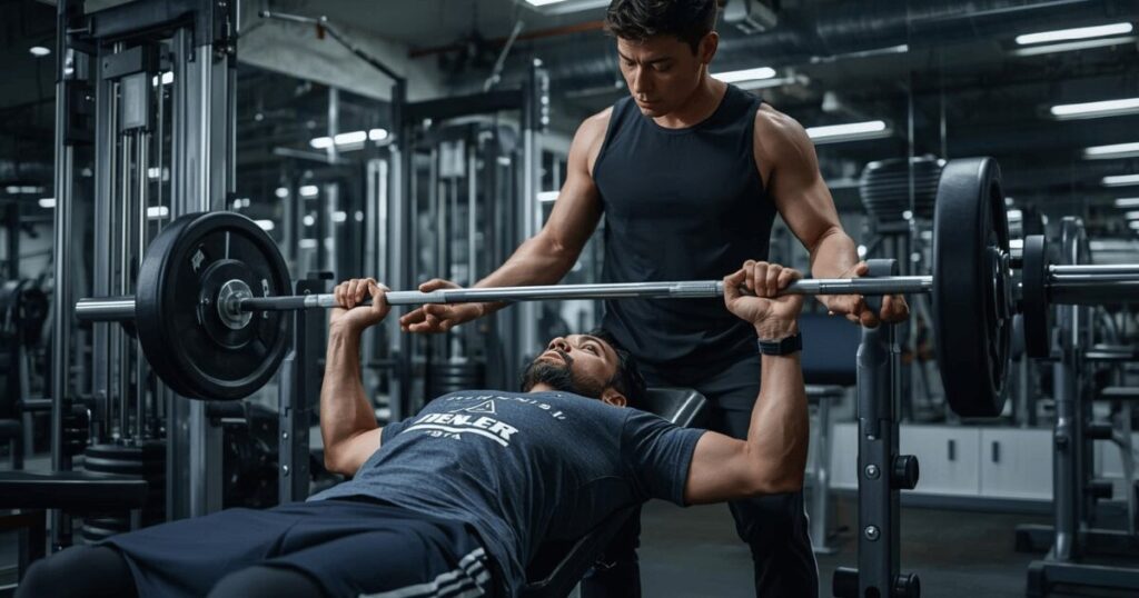 パーソナルジムでトレーニングに取り組んでいる男性