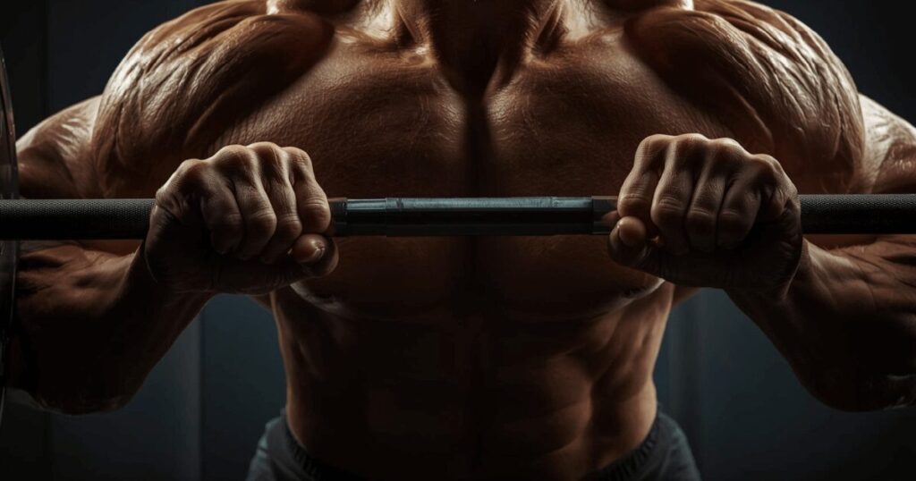 ベンチプレスのフォームで意識すべきポイントを確認している様子