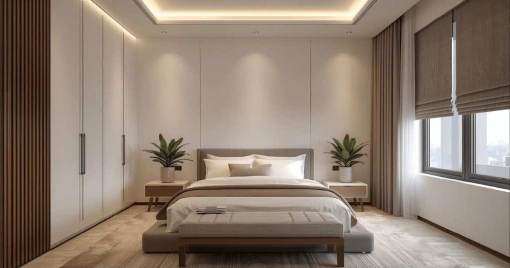 快適な寝室環境でリラックスする様子