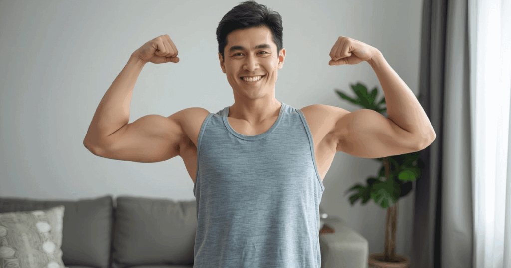 筋トレ初心者が1ヶ月の変化を実感している様子