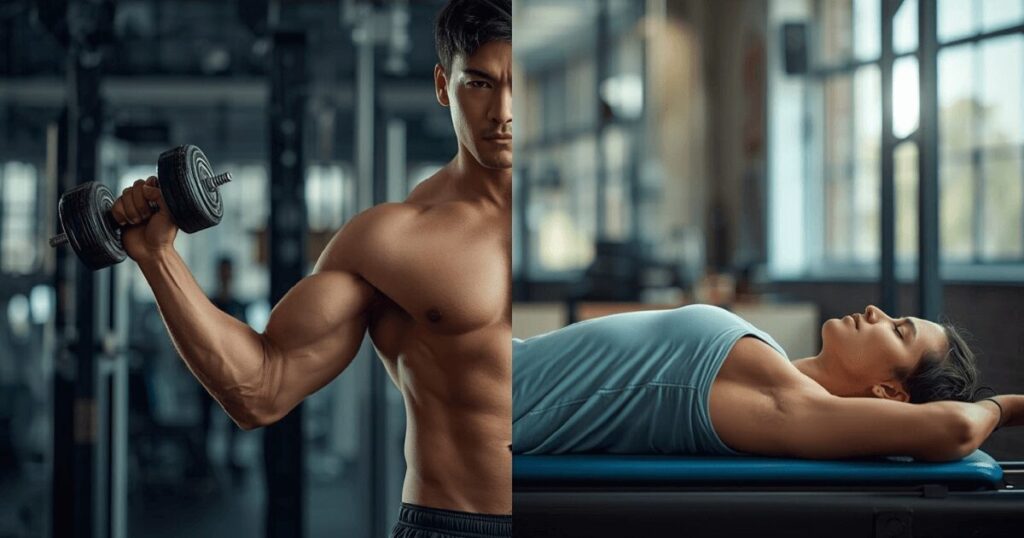 筋肉の成長サイクルを表すイメージ、トレーニングと休息の関係