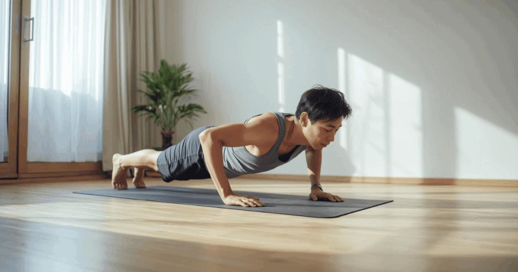 自宅で自重トレーニングをしている筋トレ初心者