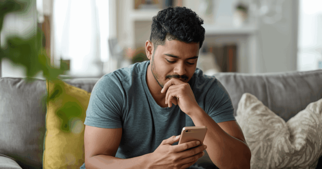 パーソナルジムについてスマートフォンで調べている初心者の様子