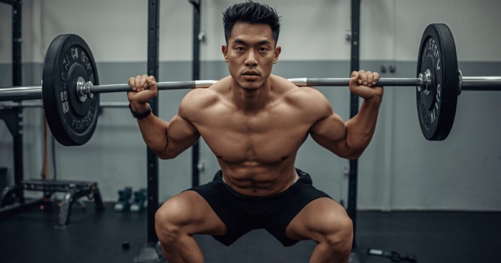 パーソナルトレーニングで本格的なウェイトトレーニングをしている30代男性