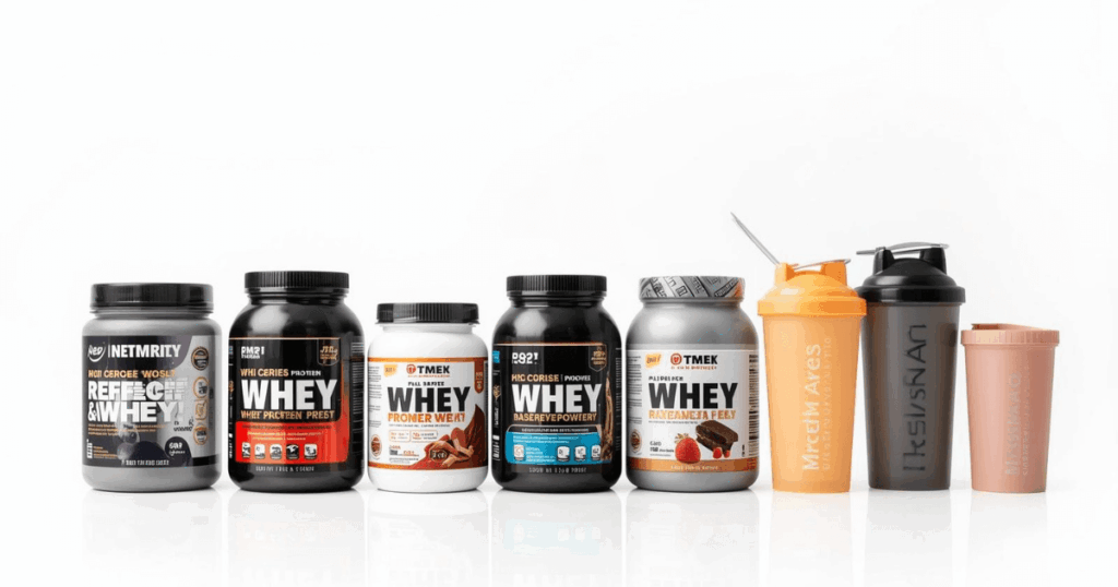 減量期向けのホエイプロテインが複数並んでいる様子