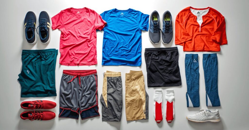 筋トレ初心者が最初に揃えるべきウェア5アイテムを並べたイメージ