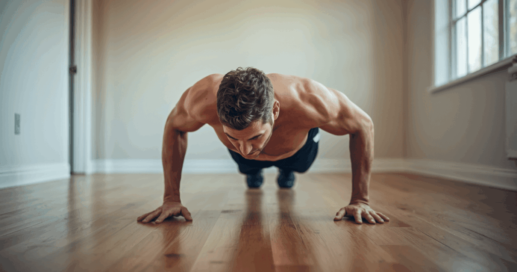 腕立て伏せで刺激を受ける大胸筋・上腕三頭筋・三角筋のイメージ