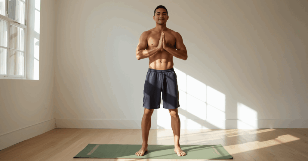 自宅でトレーニングしている初心者男性の様子