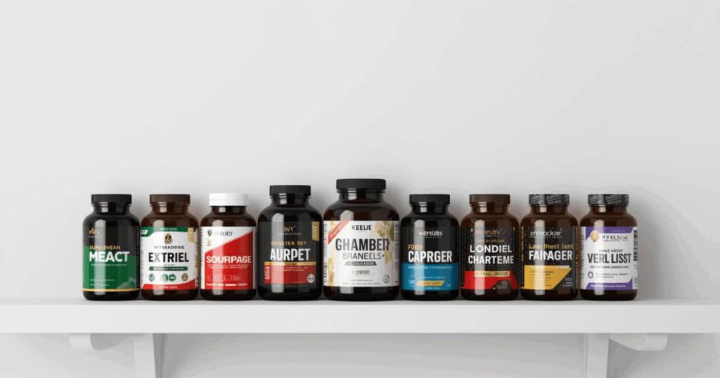 複数のサプリメントボトルが並んでいる選び方のイメージ画像