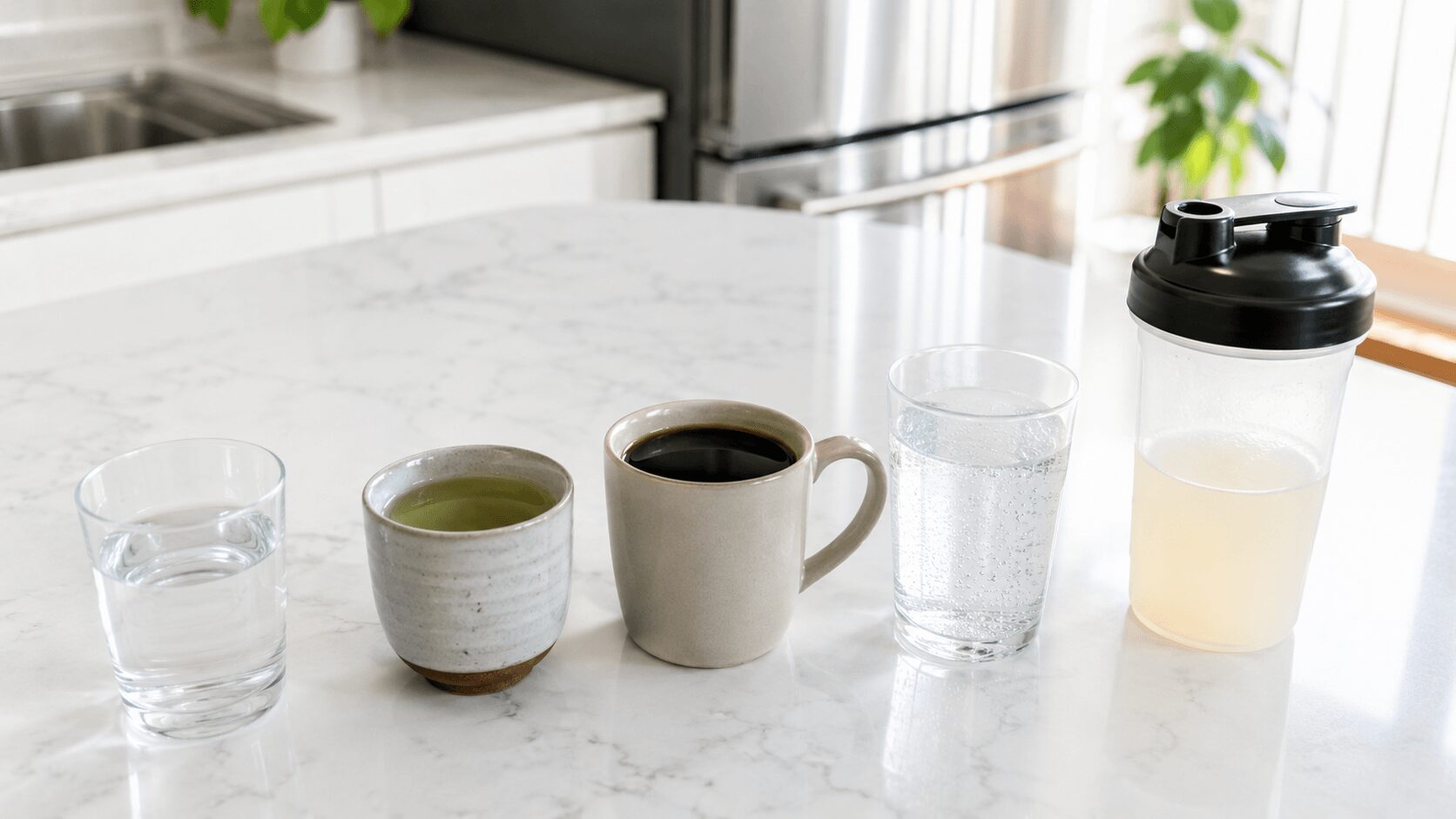 16時間断食中に飲んでよい水・お茶・ブラックコーヒーとEAAドリンクの比較イメージ
