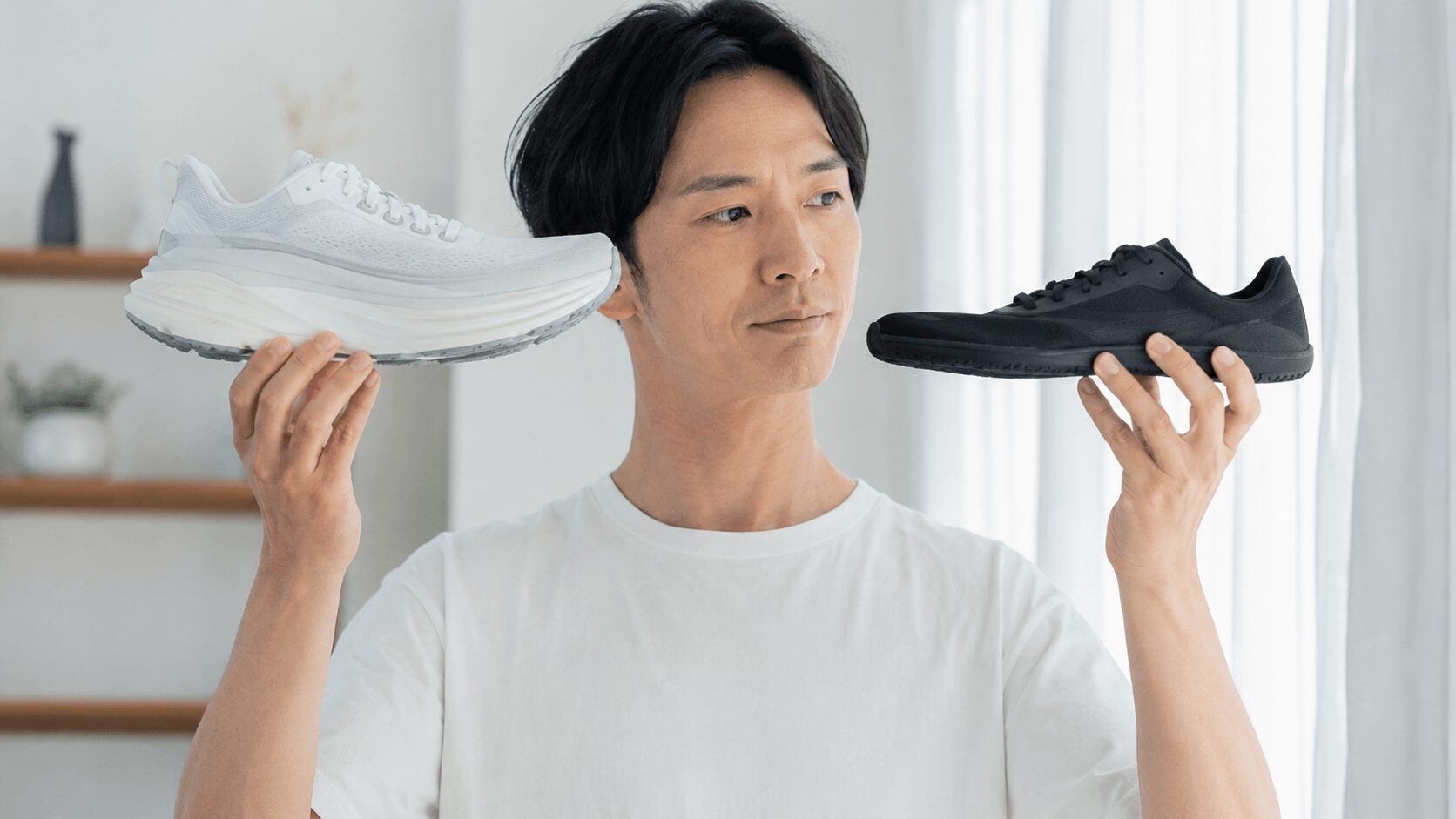 厚底ランニングシューズとフラットなトレーニングシューズを比較する初心者
