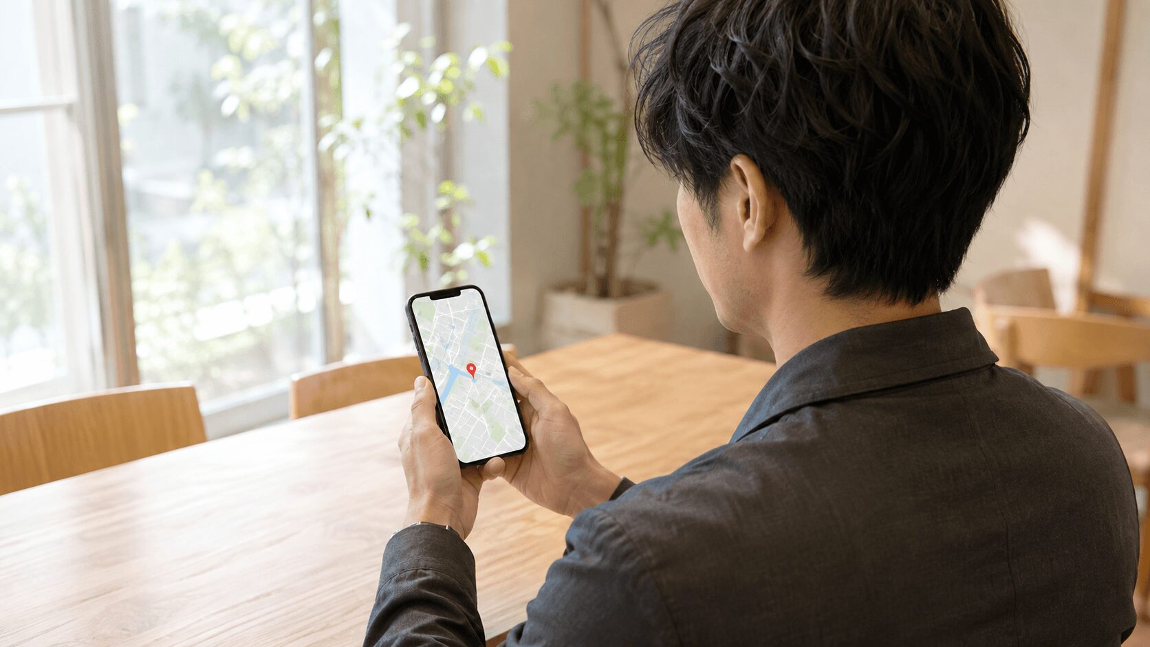 スマートフォンのアプリでちょこガチゾーンのある店舗を検索する様子