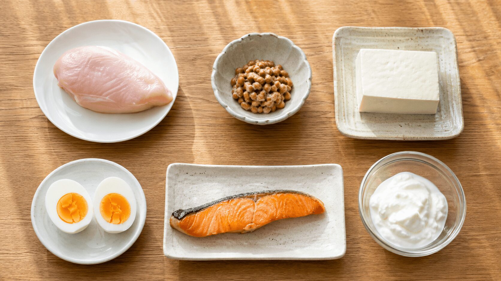 1日に必要なタンパク質を摂るための鶏むね肉や卵などの高タンパク食材