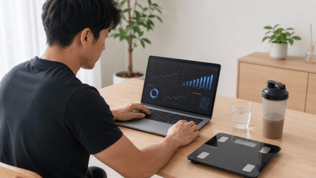 TDEE計算ツールで1日の消費カロリーを計算する男性